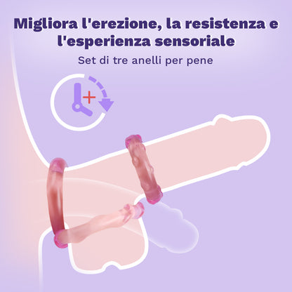 Set da 3 pezzi di anelli per il pene in TPE ad alta elasticità per il piacere maschile