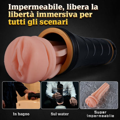 FlashFun – Ingresso realistico delle labbra vaginali, impermeabilità IPX7, guscio interno removibile, masturbatore per uomini