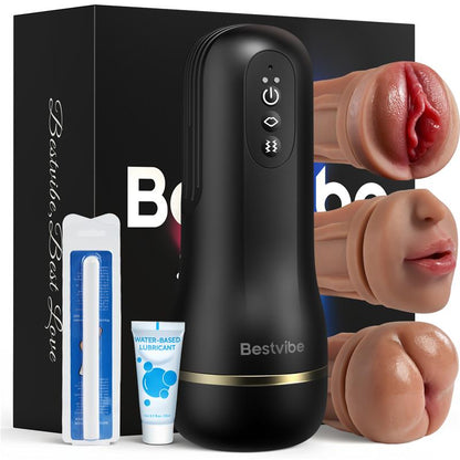 【10 $ di sconto – Solo per 3 giorni!】Bestvibe Pro – 3 guaine intercambiabili, tre esperienze di piacere uniche, masturbatore automatico per uomo con 5 livelli di aspirazione e 10 modalità di vibrazione