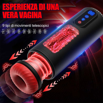 Masturbatore per uomini con 9 frequenze di vibrazione, aspirazione, movimento telescopico e riscaldamento
