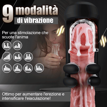 Finger 2.0-9 vibrazioni 9 dita che pizzicano 9 rotazioni Masturbatore potenziato per l'allenamento del glande