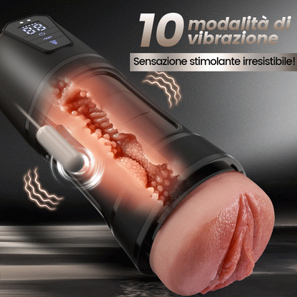 Challenger - 10 Vibrazioni, 5 Aspirazioni, Vagina Ultra-Realistica, Masturbatore Simulato