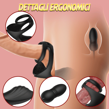 Massaggiatore prostatico con 9 livelli di vibrazione e stimolatore testicolare e anello fallico