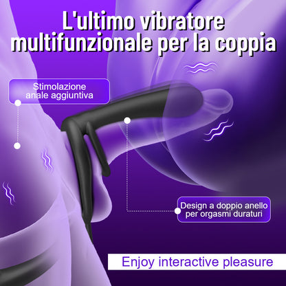 Doppia Penetrazione  Doppia Vibrazione  Vibratore per Coppie con Anello Blocca Sperma