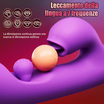 Vibratore stimolatore del clitoride con lingua leccata, punto G, rotazione a 360° e sfera sfregante