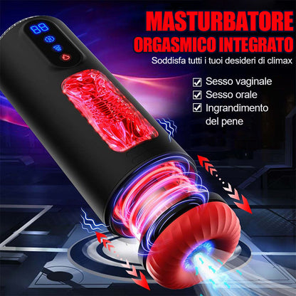 Masturbatore per uomini con 9 frequenze di vibrazione, aspirazione, movimento telescopico e riscaldamento