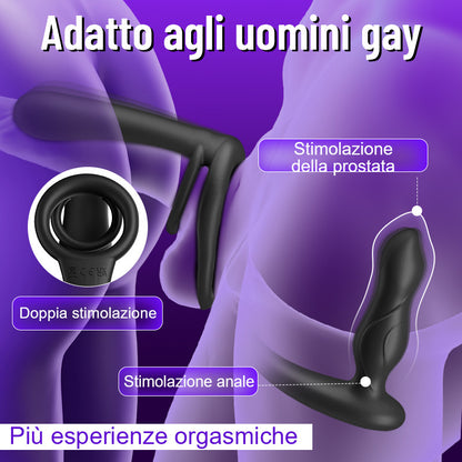 Doppia Penetrazione  Doppia Vibrazione  Vibratore per Coppie con Anello Blocca Sperma