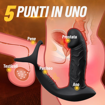 AcmeJoy Vibratore Anale Oscillante e Vibrante a 9 Modalità con Controllo tramite App e Anello Pene