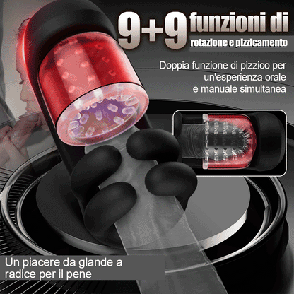 Finger 2.0-9 vibrazioni 9 dita che pizzicano 9 rotazioni Masturbatore potenziato per l'allenamento del glande