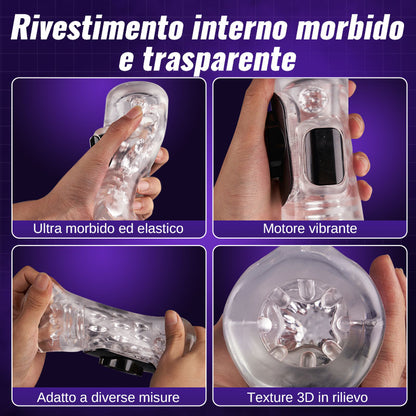 Nex - Masturbatore interattivo controllato tramite App, 10 modalità di vibrazione e 10 modalità di movimento, avvolgimento stretto a 360°
