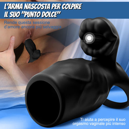 Titan - 9 Vibrazioni  Texture del Pene Simulata  Anello di Castità Doppio Testicoli & Pene  Giocattolo Sessuale per Coppie