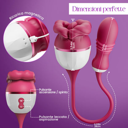 Elowen - Grande bocca con leccate della lingua per la stimolazione del clitoride e dei capezzoli, vibratore a spinta per il punto G.