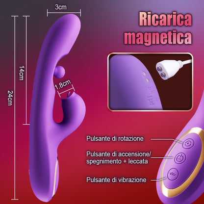 Vibratore stimolatore del clitoride con lingua leccata, punto G, rotazione a 360° e sfera sfregante
