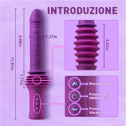 Dildo Migliorato Extra Lungo da 4,33 Pollici con Base Regolabile a 145°, Riscaldamento e Vibrazione