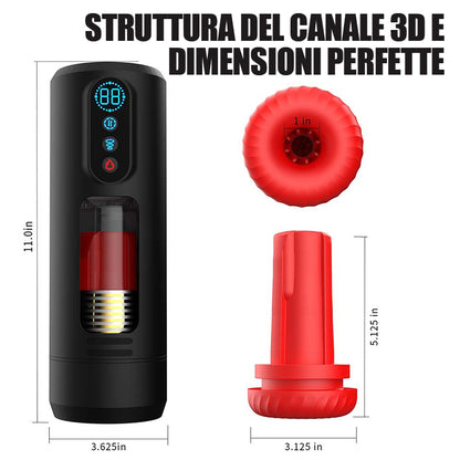 Masturbatore per uomini con 9 frequenze di vibrazione, aspirazione, movimento telescopico e riscaldamento