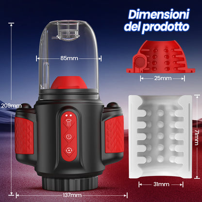 Storm Vortex - Spruzzo d'acqua a 5 frequenze + Vibrazione a 10 frequenze + Rotazione a 5 frequenze, Doppia stimolazione del glande, Uso doppio