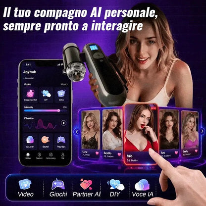 Nex - Masturbatore interattivo controllato tramite App, 10 modalità di vibrazione e 10 modalità di movimento, avvolgimento stretto a 360°