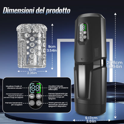 GripMax – Vibratore doppio rotante telescopico senza mani con supporto a ventosa.